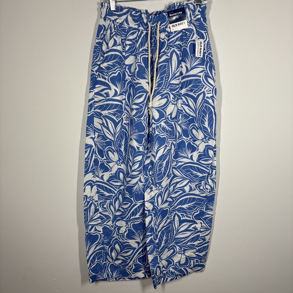 Old Navy Womens Floral High Rise Barrel Leg Pants Size S Cotton Tropical Summer